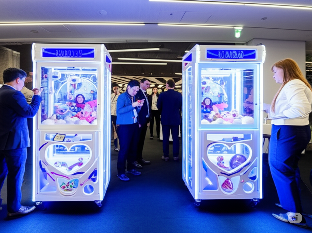 Máquina de pelúcia em evento corporativo