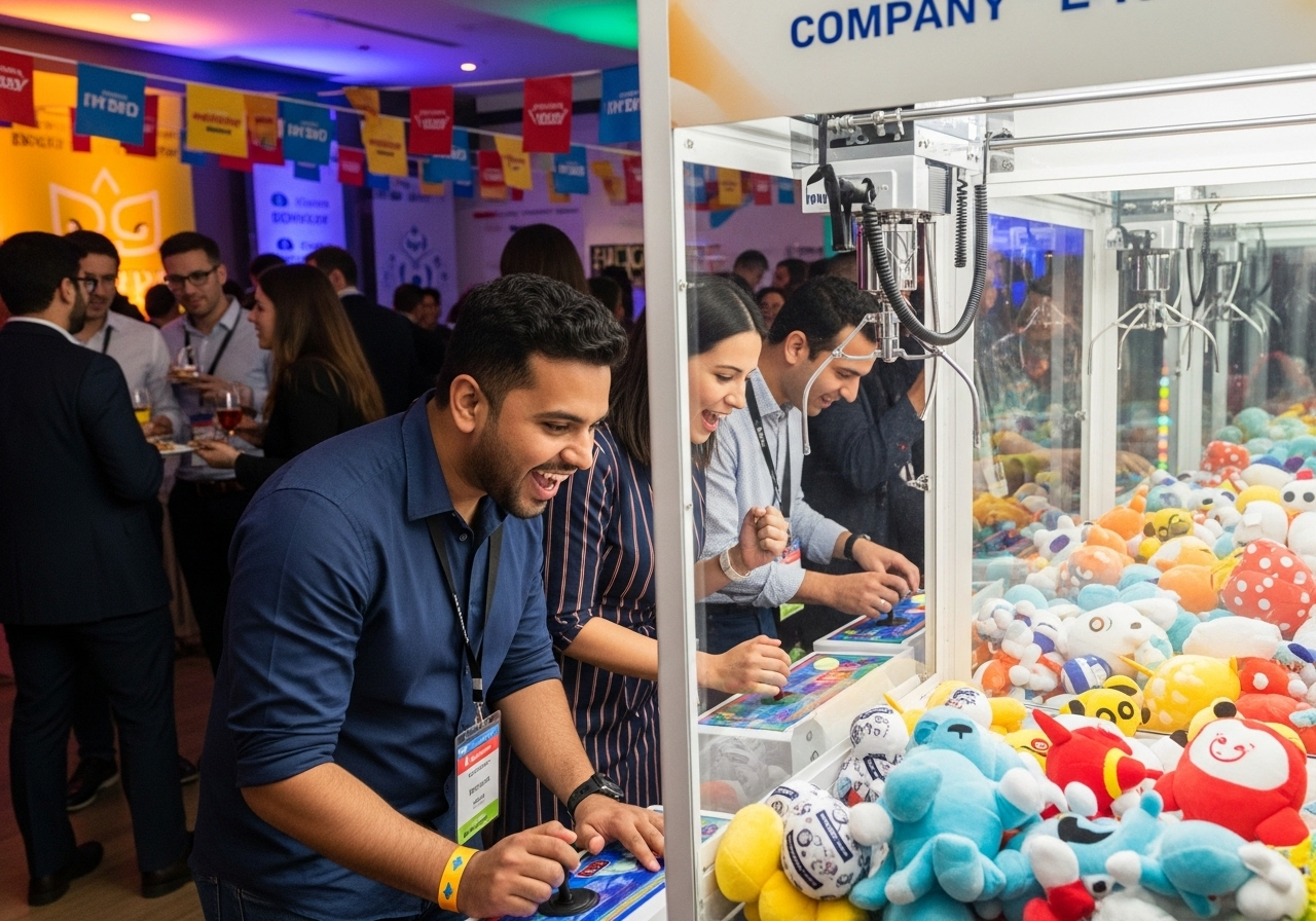 Máquina de pelúcia em evento corporativo